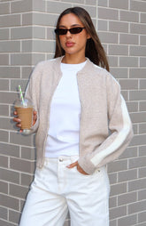 Chaqueta de Punto a Rayas Oat/White
