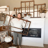 Oversized Dark Wooden Hanging Window Frames, Set of Four