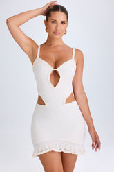 Ruffle-Appliqu¨¦ Cut-Out Mini Dress in White