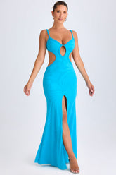 Ruffle-Appliqu¨¦ Cut-Out Maxi Dress in Aqua Blue