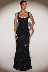 Embellished Appliqu¨¦ Soft-Scoop Corset Gown in Black