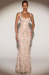 Embellished Appliqu¨¦ Soft-Scoop Corset Gown in Gold