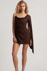 Devor¨¦ One-Sleeve A-Line Mini Dress in Dark Chocolate