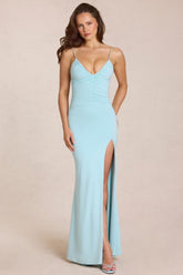 Vestido maxi escotado en V de color azul claro