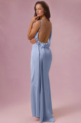 Vestido de Dama de Honor Drapeado de Satén en Azul Celeste