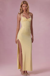 Vestido de Dama de Honor Corsé de Punto en Amarillo Mantequilla