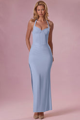 Vestido de Dama de Honor Corsé de Punto en Azul Claro
