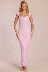 Vestido largo con escote corazón en rosa claro