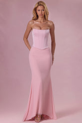 Vestido de dama de honor corsé de satén en rosa empolvado