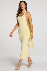 Vestido 'Midaxi' con Cuello Halter de Modal en Amarillo Pastel