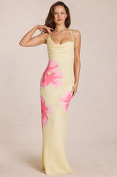 Vestido maxi de chifón con estampado floral amarillo