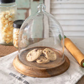 Large Glass Bell Shaped Cloche with Wood Base