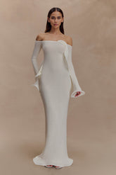 Sandrine Off Shoulder Knit Maxi Dress - White