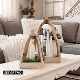 Rustic Wood Cloche Inspired Lanterns, Set of 2