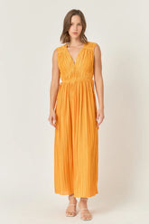 Pleated Straps Detail Midi Dress