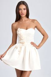 Bandeau Floral-Appliqu¨¦ Corset Mini Dress in Ivory