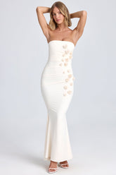 Draped Floral-Appliqu¨¦ Maxi Dress in Ivory