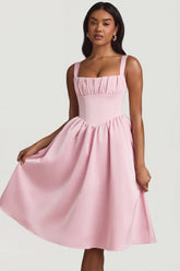 Vestido midi corsé drapeado en rosa empolvado