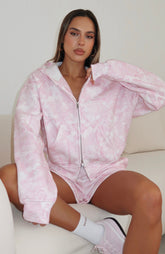 Sudadera con capucha y cremallera frontal con camuflaje rosa "Hiding Away"