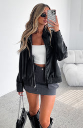 Make Things Right Chaqueta Bomber de PU Negra