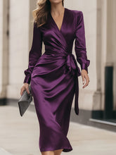 Bristol | Women's Draped Wrap Front Long Sleeve Midi Dress
