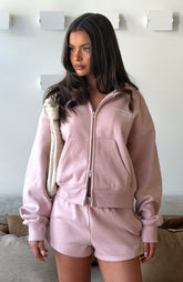 Sudadera con capucha de corte amplio con cremallera frontal Can't Miss It, rosa empolvado