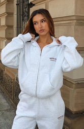 Sudadera con capucha y cremallera frontal holgada "Can't Miss It" Gris Jaspeado/Oro Rosa