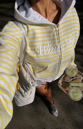 Sudadera con capucha y cremallera Verano Sixteen Maria Boxy Gris Jaspeado/Limón a rayas
