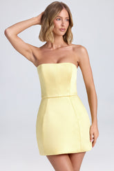 Minivestido Estructurado Bandeau con Diseño de Tulipán en Sorbet de Limón