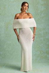 Boucl¨¦ Off-Shoulder Maxi Dress in White