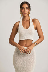 Boucl¨¦ Halterneck Crop Top in White