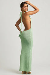 Boucl¨¦ Halterneck Maxi Dress in Mint