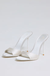 Sandalia Mule con Tacón en Blanco Perla