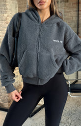 Sudadera con capucha Always First Teddy Borg Boxy con cremallera frontal, color carbón
