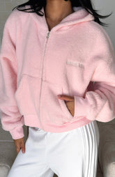 Sudadera con capucha y cremallera frontal holgada Always First Teddy Borg, rosa