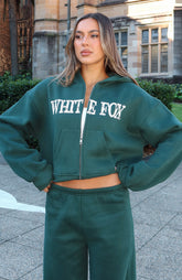 Sudadera con capucha y cremallera frontal tipo caja, a estrenar, color verde bosque