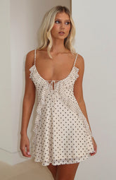 Minivestido Can't Resist You de lunares crema y chocolate