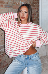 Suéter Oversize Rayas Crema/Rojo Happy Go Lucky