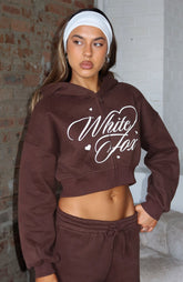 Sudadera con capucha corta con cremallera frontal "Love You Regardless" - Chocolate