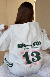 Sudadera con capucha con cremallera Lucky Thirteen Charise gris jaspeado