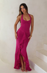 Vestido largo de malla fucsia Main Character Energy