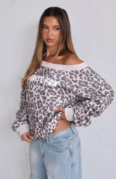 Suéter con hombros descubiertos estampado Offstage Leopard