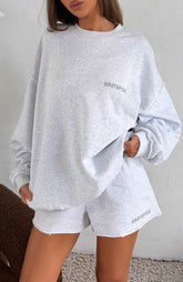 Sudadera Oversize con Hombros Caídos "On My Own Terms" Gris Jaspeado