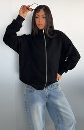 Chaqueta negra extragrande de cuello alto con cremallera Such A Dream