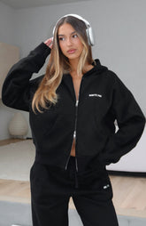 Sudadera con capucha y cremallera frontal Boxy de prueba, negra