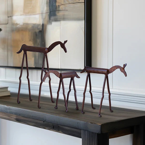 Forged Iron Horse Statues, Set of Three