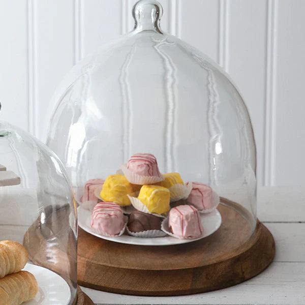Oversized Glass Bell Shaped Cloche with Wood Base, Pick Your Size