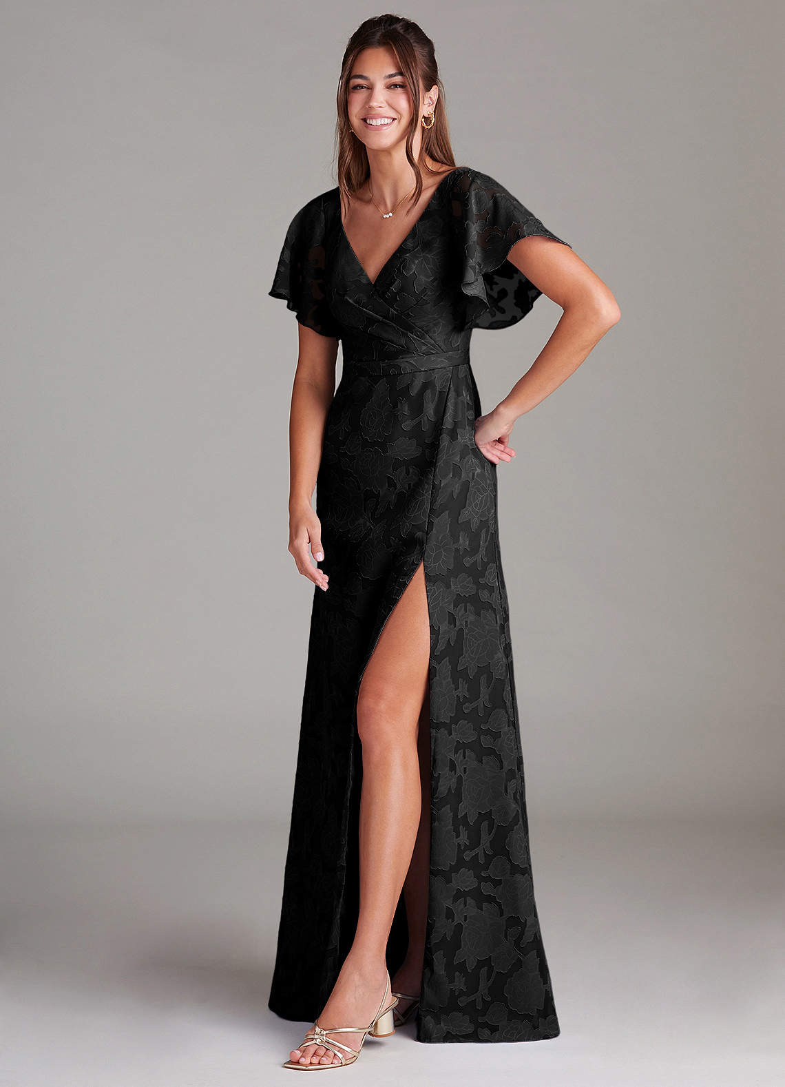 Black A-Line Pleated Floral Burnout Dress