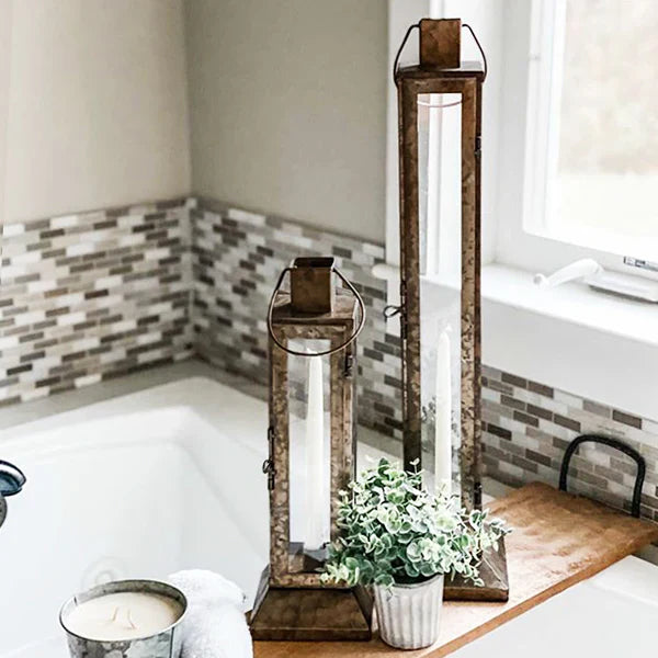 Oversized Elongated Rustic Lanterns, Set of 2