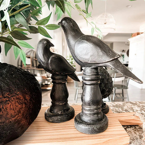 LARGE Wooden Raven Statues, Set of Two